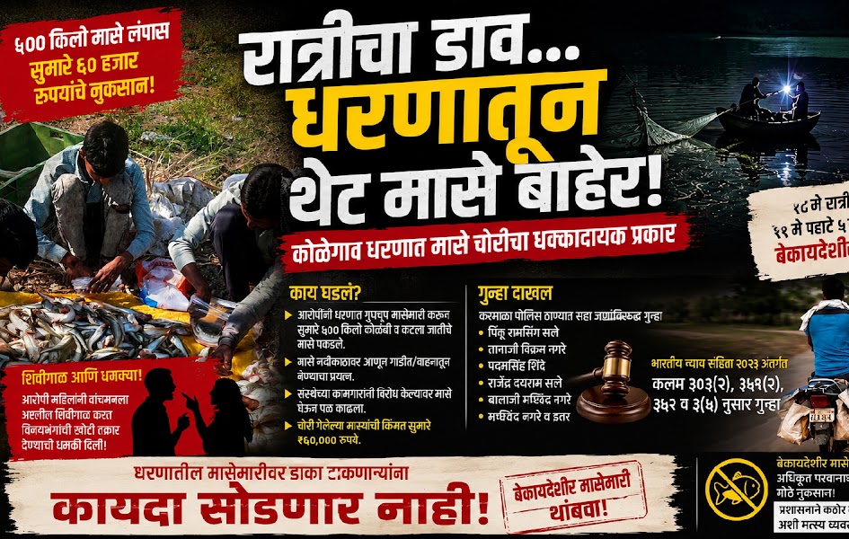 कोळेगाव धरणात मासे चोरीचा धक्कादायक प्रकार; रात्रीच्या अंधारात ५०० किलो मासे लंपास, सहा जणांवर गुन्हा!