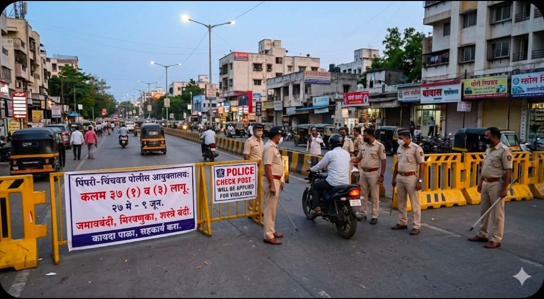 पिंपरी-चिंचवडमध्ये कलम ३७ लागू; २७ मे ते ९ जूनदरम्यान जमावबंदी शस्त्रे, मिरवणुका आणि भडकावू घोषणांवर निर्बंधशस्त्रे, मिरवणुका आणि भडकावू घोषणांवर निर्बंध