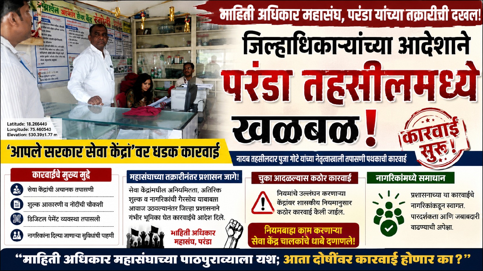 सेवा सरकार केंद्रांच्या कामकाजावर प्रशासनाची नजर; नियमभंग करणाऱ्यांवर कारवाई अटळ-नायबतहसीलदार पूजा गोरे