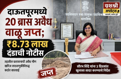 अवैध वाळू साठवणुकीवर प्रशासनाचा बडगा; दाऊतपूरमध्ये २० ब्रास वाळू जप्त