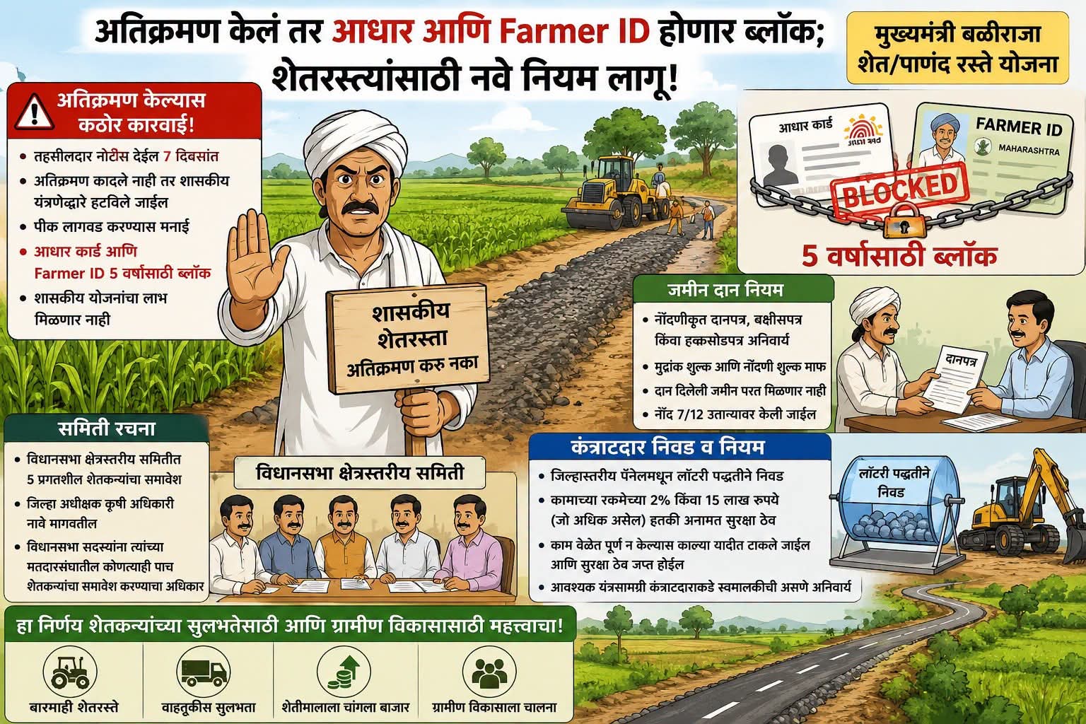 🛑 अतिक्रमणांवर कठोर कारवाई: आधार आणि फार्मर आयडी होणार ब्लॉक